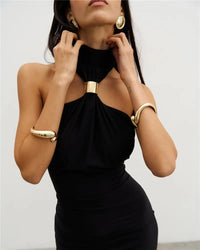 Metal Buckle Turtleneck  Maxi Dress