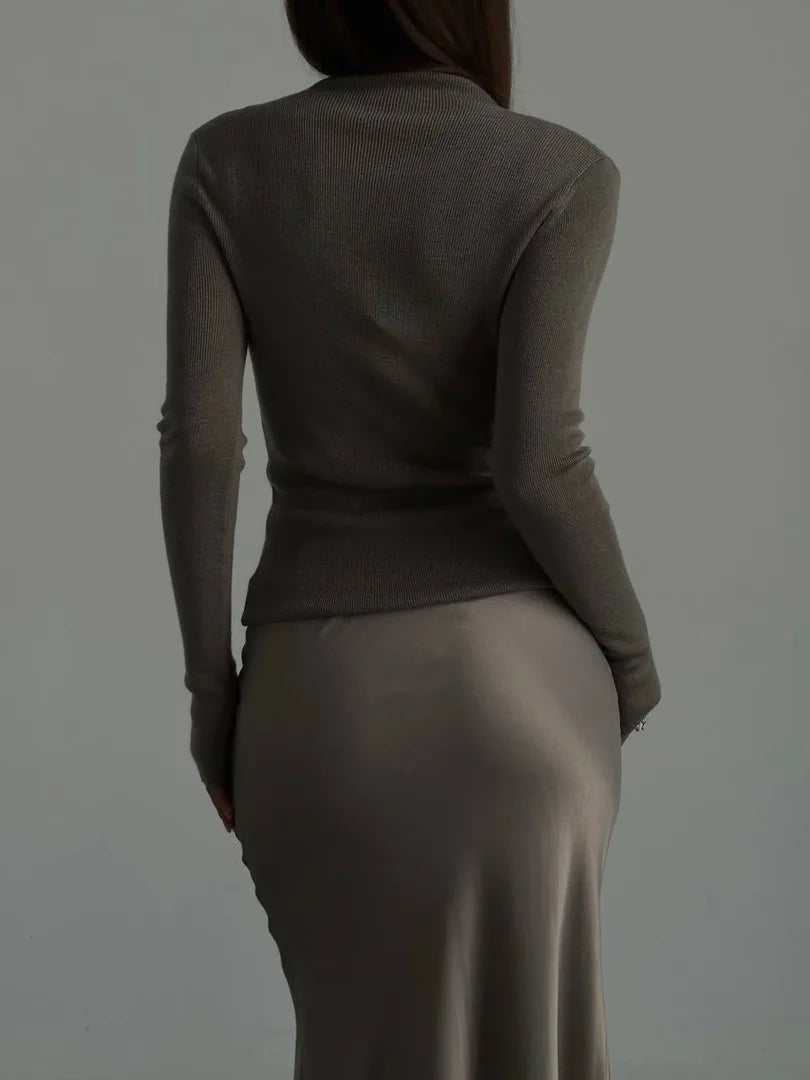 Casual Satin  Loose High Waist Maxi Skirt