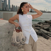 White Sleeveless Button Tailored Vest