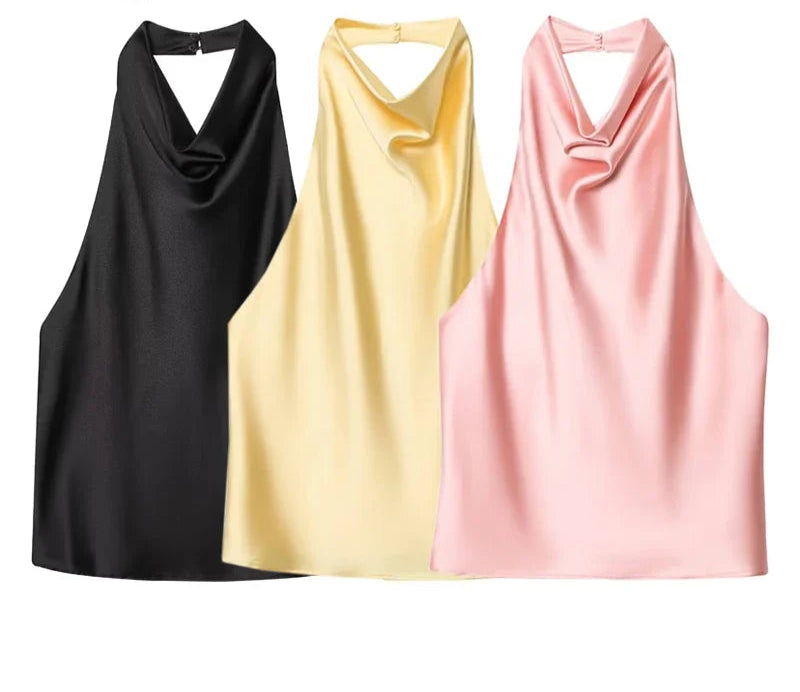 Satin Halter Backless Top