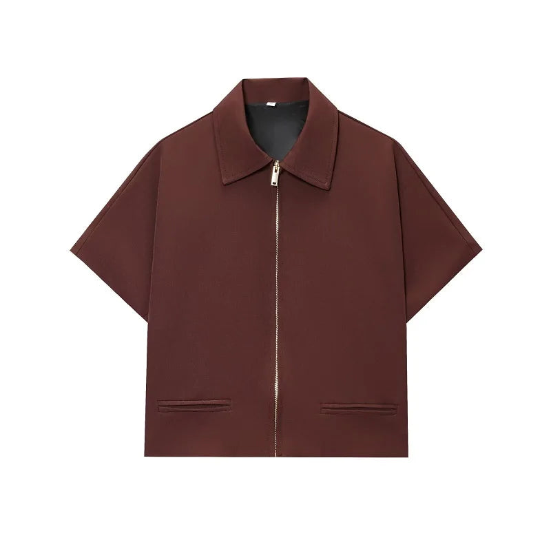 Short Sleeve Zipper Cropped Jacket