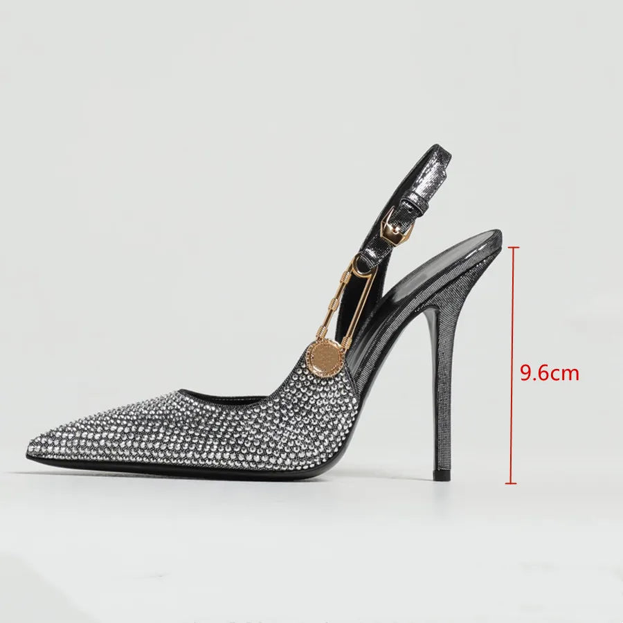 Luxury Rhinestone Sequined Buckle Pointed toe Slingback Stiletto