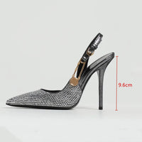 Luxury Rhinestone Sequined Buckle Pointed toe Slingback Stiletto