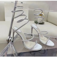 Snake Twine Around Crystal Rhinestone Thin High Heels