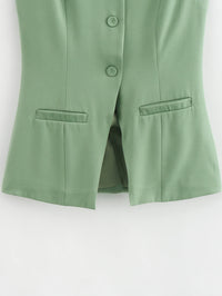 White Sleeveless Button Tailored Vest