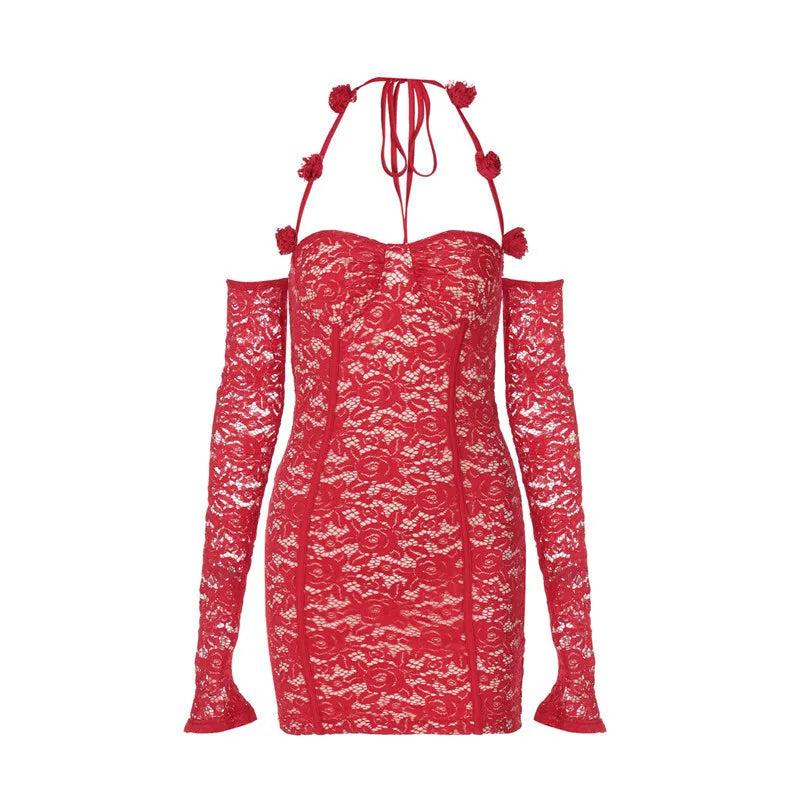 Red Lace Off-shoulder Mini Dress