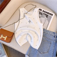 Embroidered Flare Chic Diamonds O-Neck Tank Top