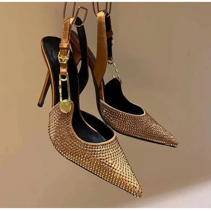 Luxury Rhinestone Sequined Buckle Pointed toe Slingback Stiletto