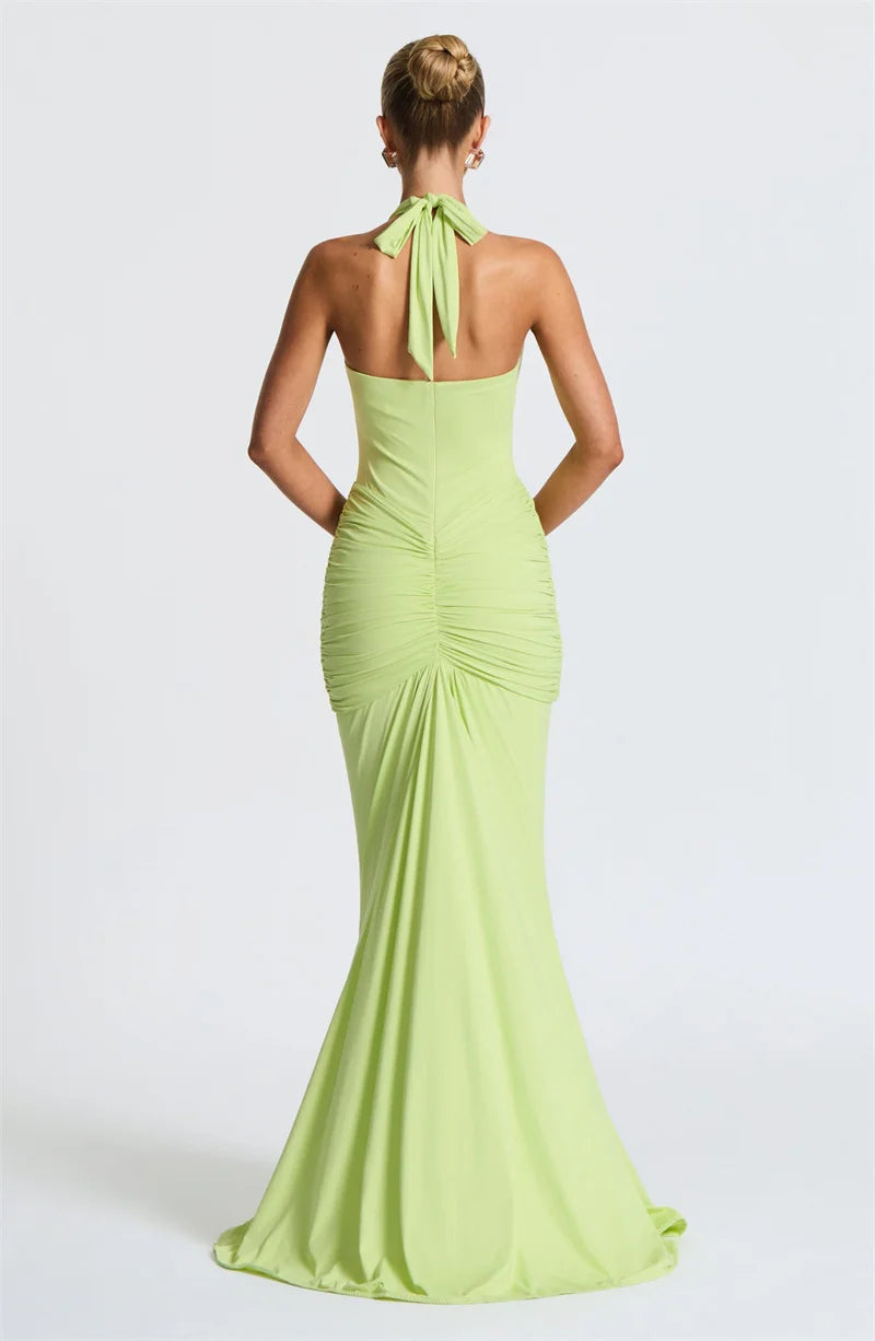 Deep V Neck Draped Ruched Sexy Maxi Dress