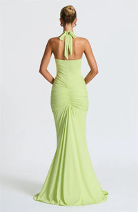 Deep V Neck Draped Ruched Sexy Maxi Dress