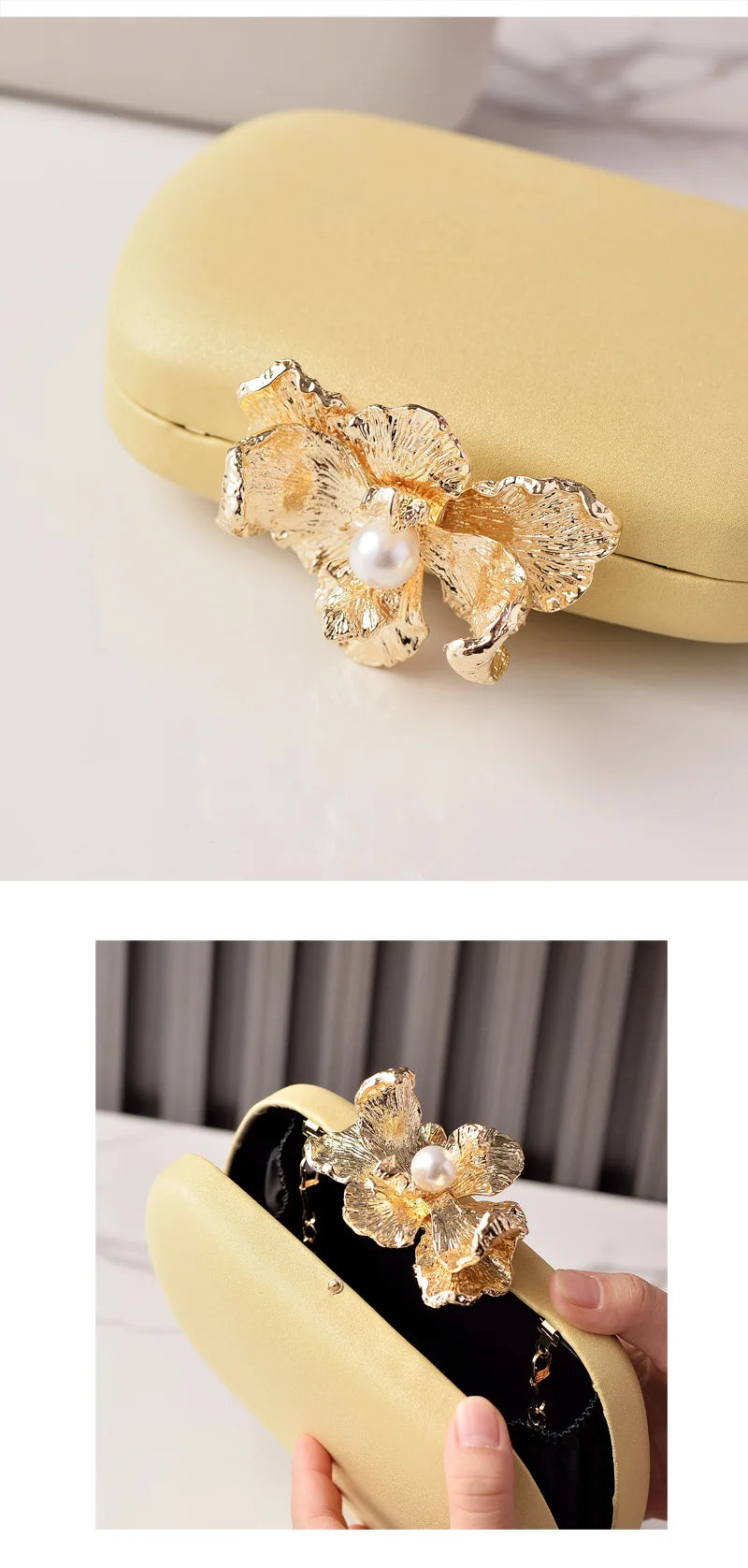 Metallic Flower Embellished Clutch Bag