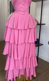 Sleeveless Vest Tops+Pleated Tiered Skirts Set