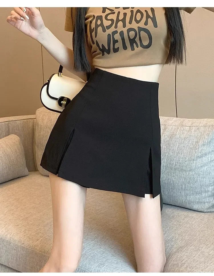 High-waisted A- line Split Short Skirt