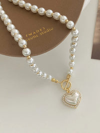 Heart Pendant Imitation Pearl Necklace