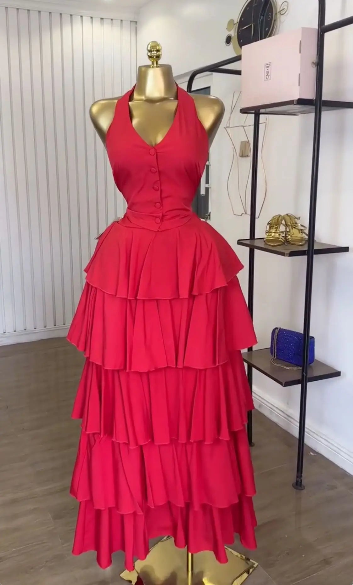 Sleeveless Vest Tops+Pleated Tiered Skirts Set