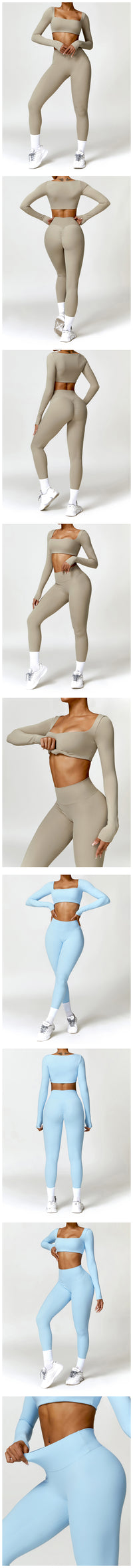 Square Neck Long Sleeve Seamless Activewear Set