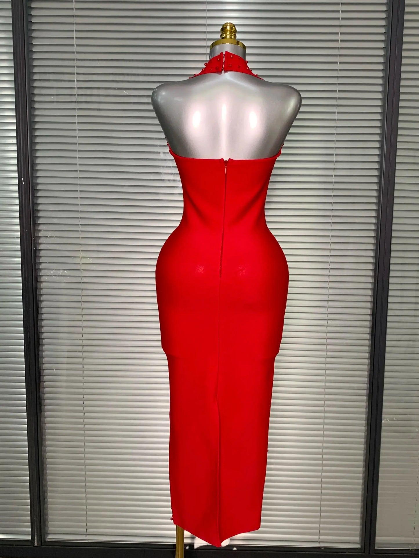 Halter Long Crystal Beaded Bandage Dress
