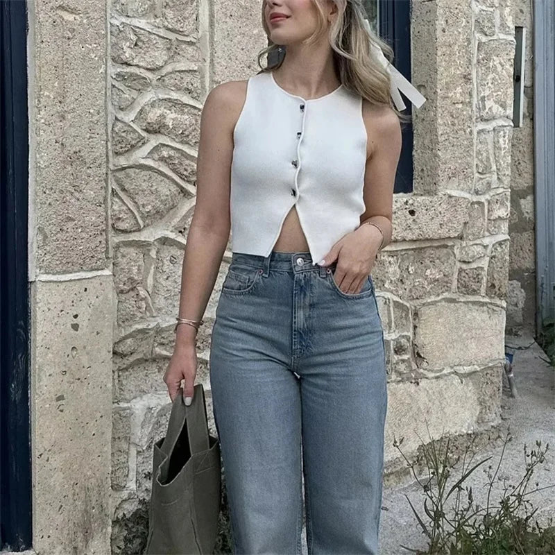 Cropped Sleeveless Knit Vest