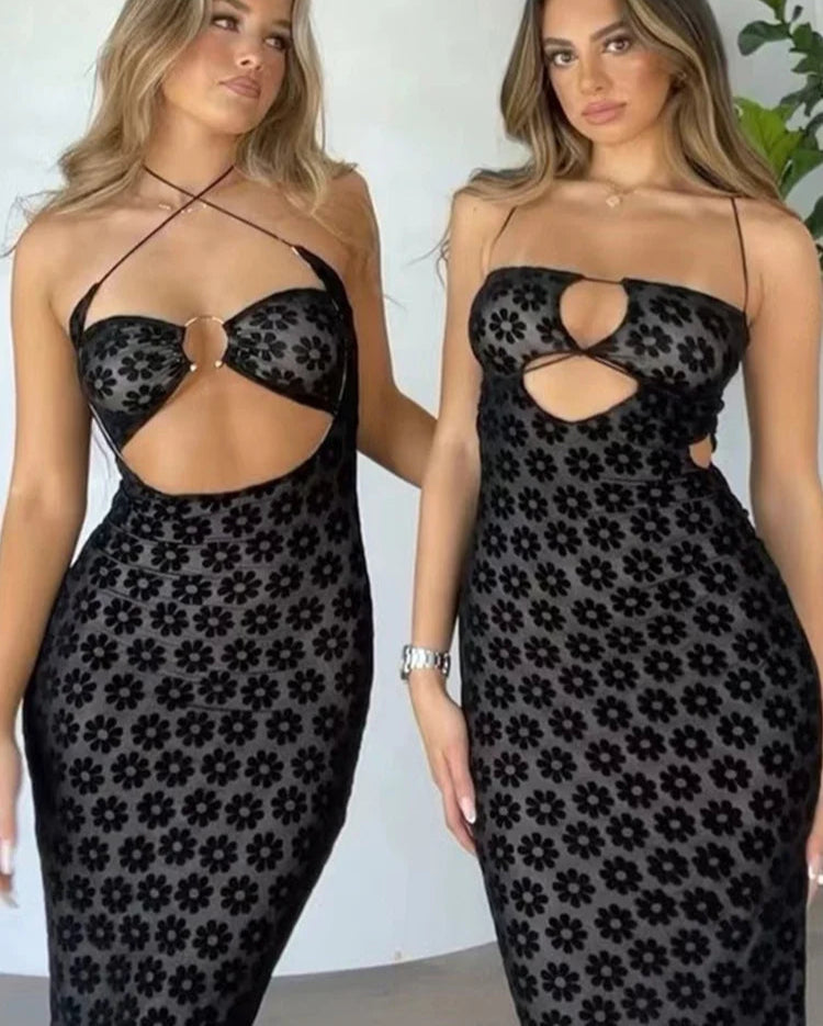 Solid Color Hanging Neck Maxi Dress