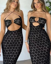 Solid Color Hanging Neck Maxi Dress