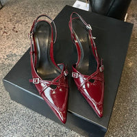 Elegant Pointed toe PU Leather Slingback Thin Heels