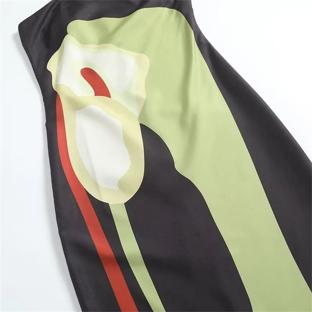 Strapless Backless Printed Long Dress