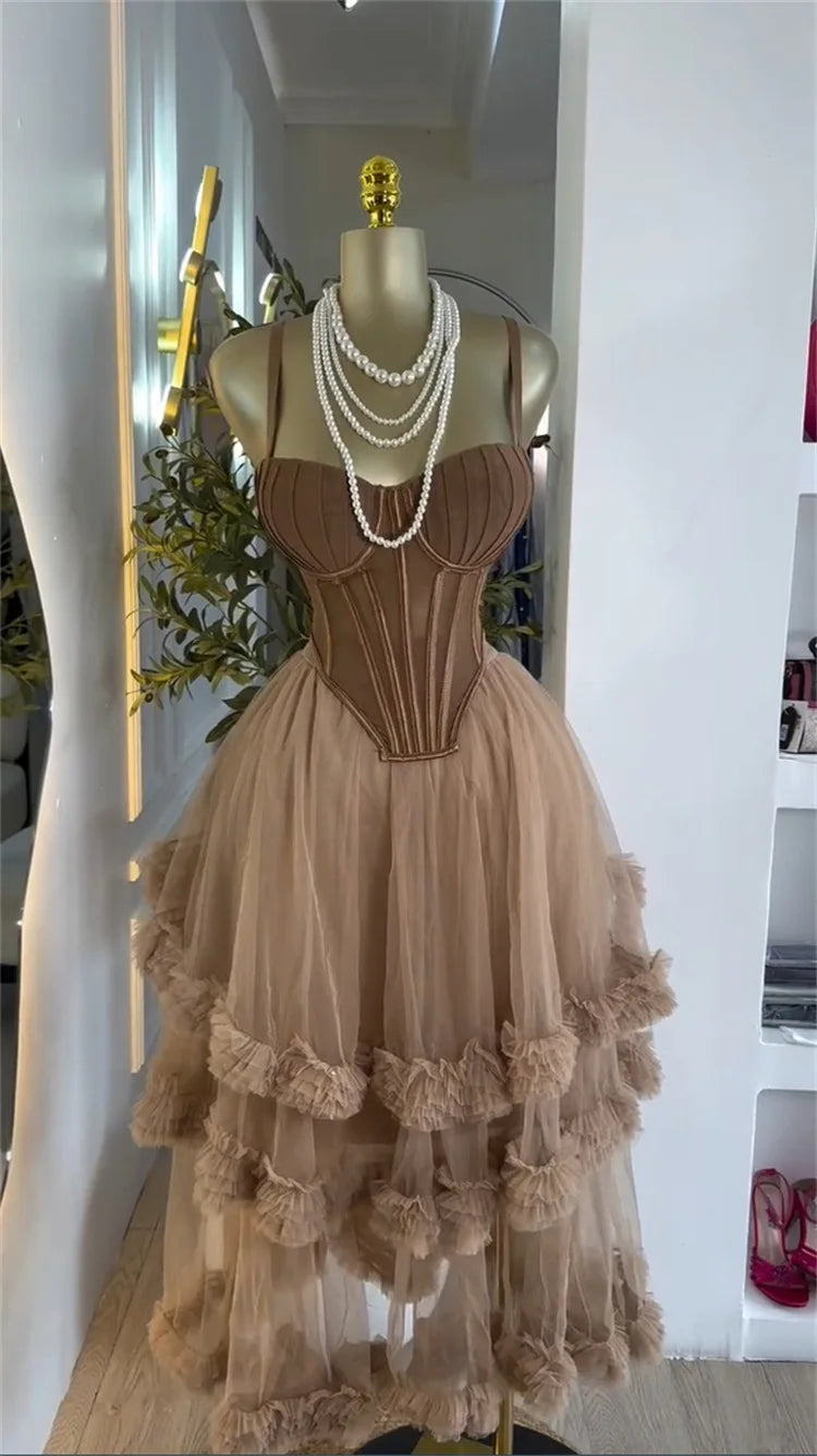 Sleeveless Strap Top+Pleated Tiered Skirts Set