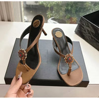 Rhinestone Flower Decor Heeled Slippers