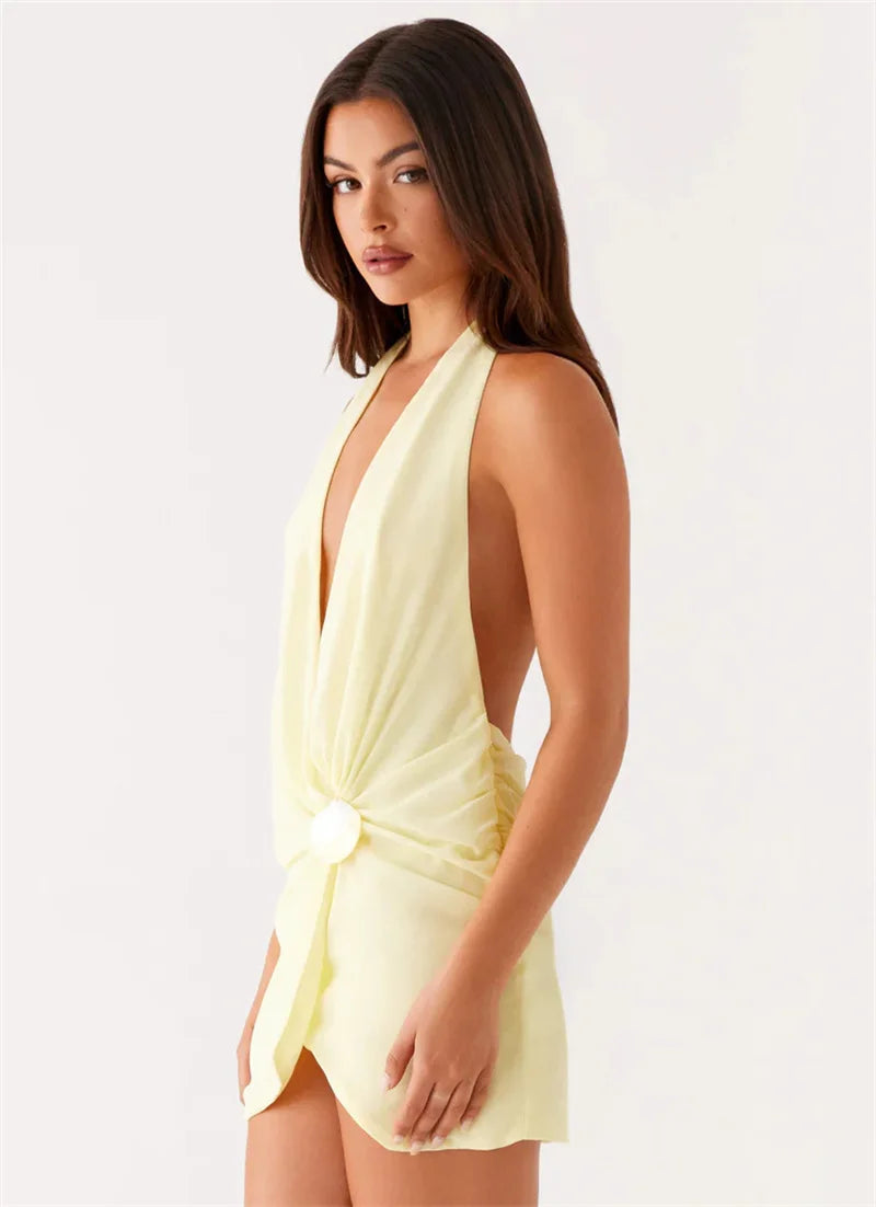 Halter Deep V Neck Sexy Mini Dress