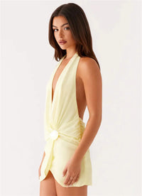 Halter Deep V Neck Sexy Mini Dress