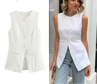 White Sleeveless Button Tailored Vest