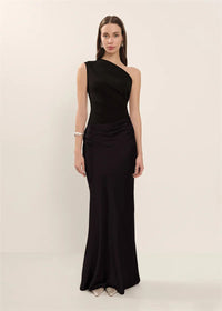 Satin Inclined Shoulder Sexy Maxi Dress