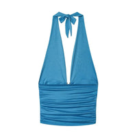 Sexy Ruched Backless  Halter Crop Top