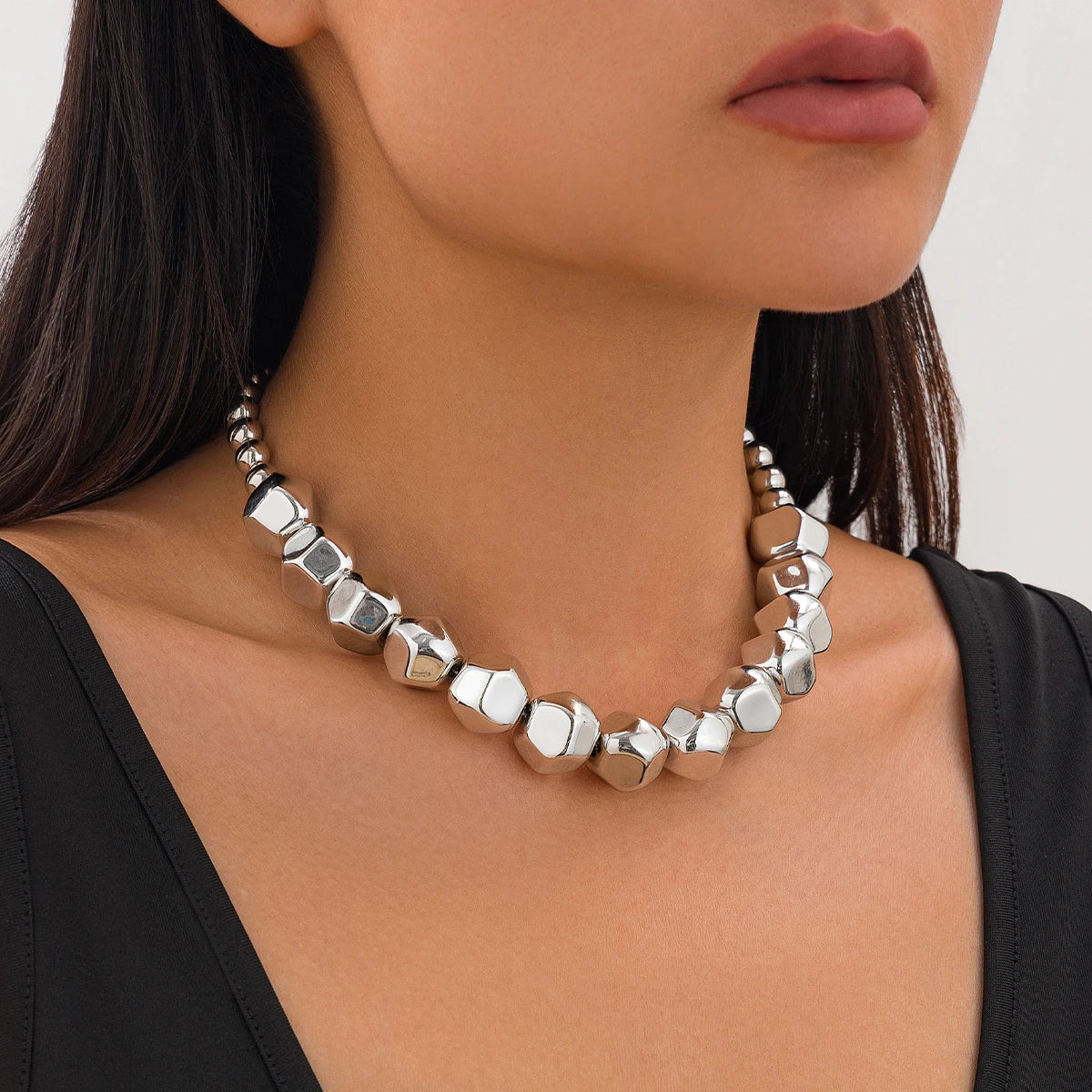 Irregular Geometric CCB Beads Choker Necklace Charm Bracelet Set