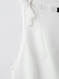White Bow Sleeveless Casual Pleated Top