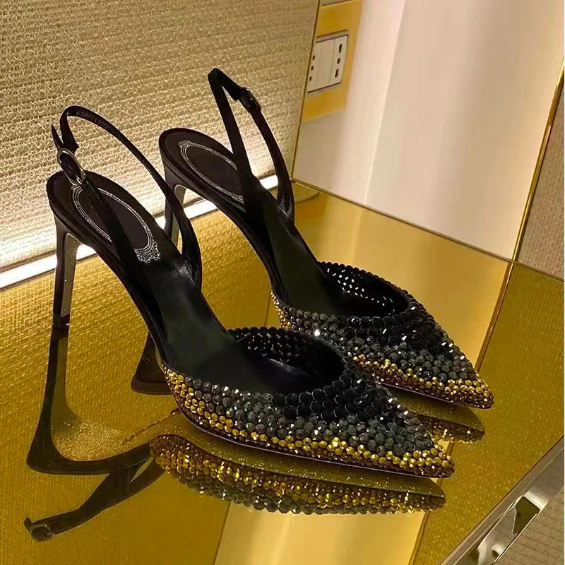 Luxury Rhinestones Gradient Slingbacks