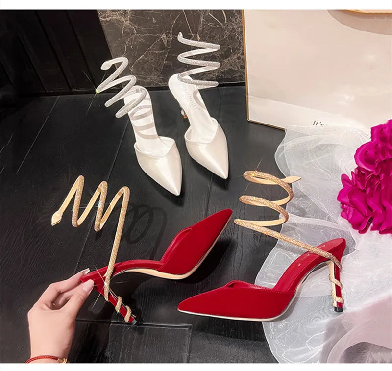Luxury Rhinestones Snake Coiled Pumps