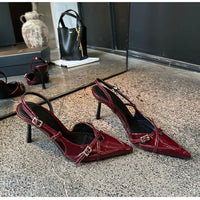 Elegant Pointed toe PU Leather Slingback Thin Heels