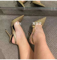 Luxury Rhinestone Sequined Buckle Pointed toe Slingback Stiletto