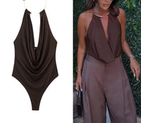 Gold Cuff Collar Sleeveless Bodysuits