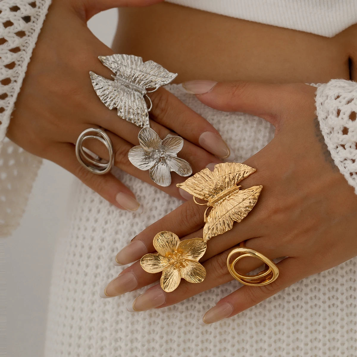 5 Styles Creative Boho Metal Butterfly Flower Ring