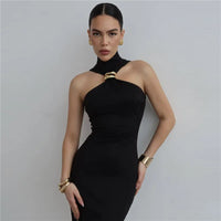 Turtleneck Ring Metal Sleeveless Midi Dress