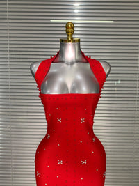 Halter Long Crystal Beaded Bandage Dress