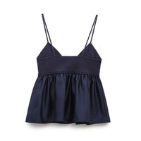 Blue Crop Top Ruffle Knitted Cami Top