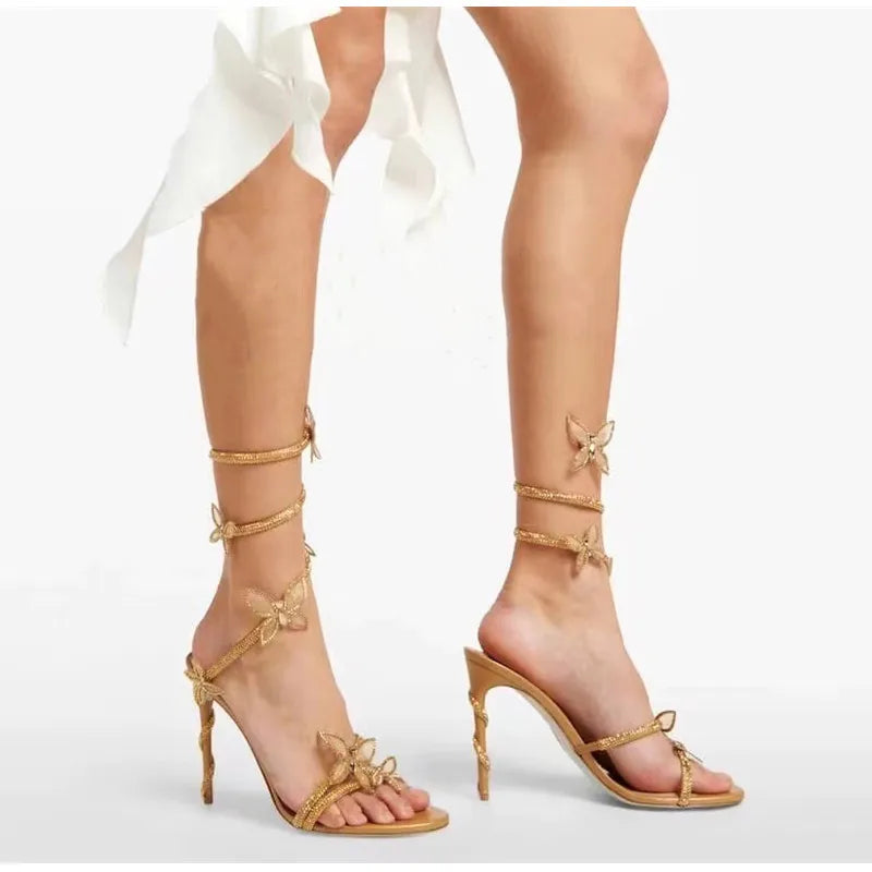 Crystal Embellished Butterfly Detail Heels