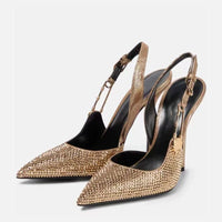 Luxury Rhinestone Sequined Buckle Pointed toe Slingback Stiletto