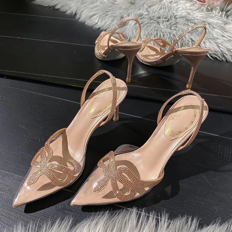 Luxury Rhinestones Transparent PVC Slingback Pumps