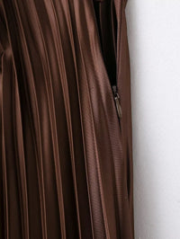 Pleated Long Draped Satin Midi Skirt