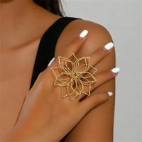 Gold Color Round Hollow Out Flower Ring