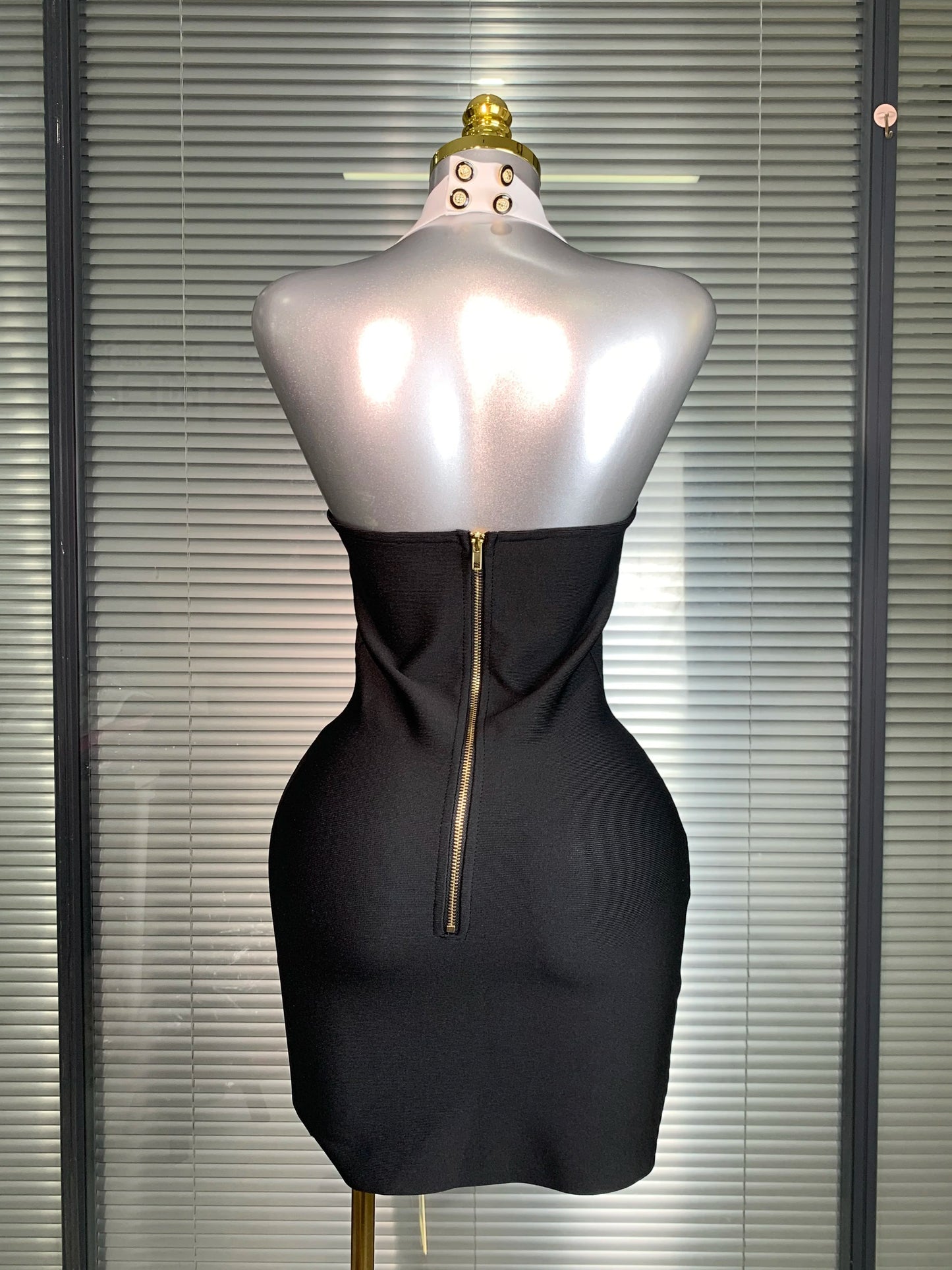 Sexy Halter Button Black Bandage Mini Dress